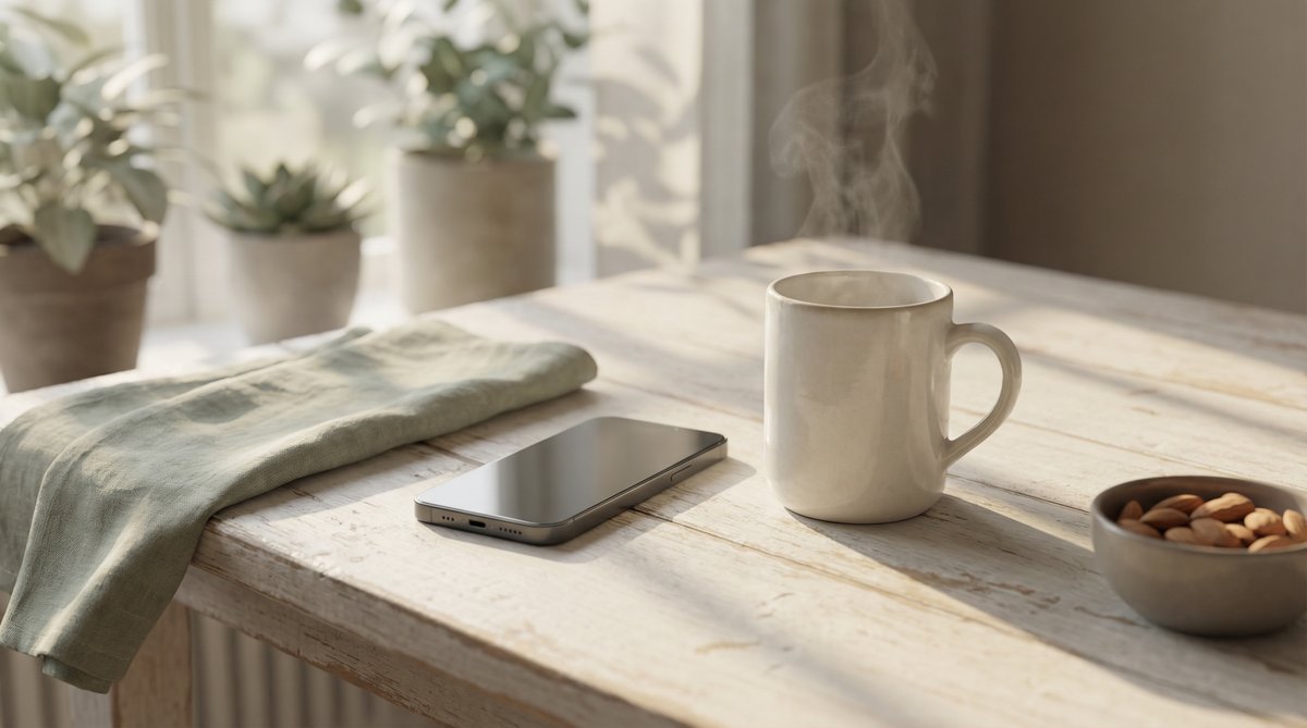 蘑菇视频 - 清晨温暖生活场景，木桌热茶，自然光感 - 5j4hcmg9.cn